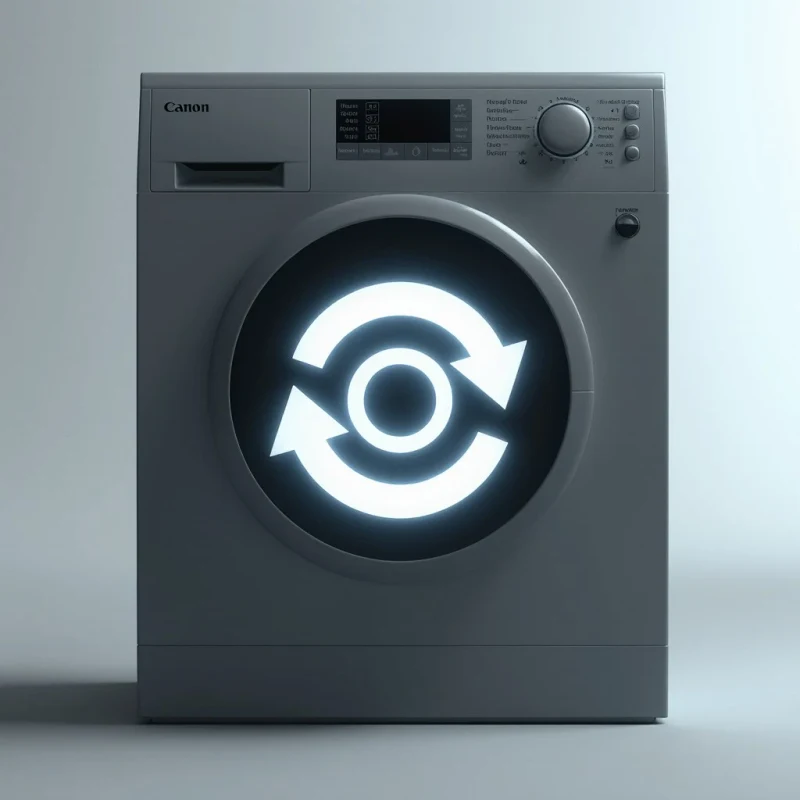 Illustration: Waschmaschine dreht nicht — Trommel mit Drehpfeil-Symbol