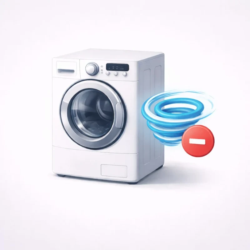 Illustration: Waschmaschine schleudert nicht — Schleudersymbol mit rotem Minus-Zeichen