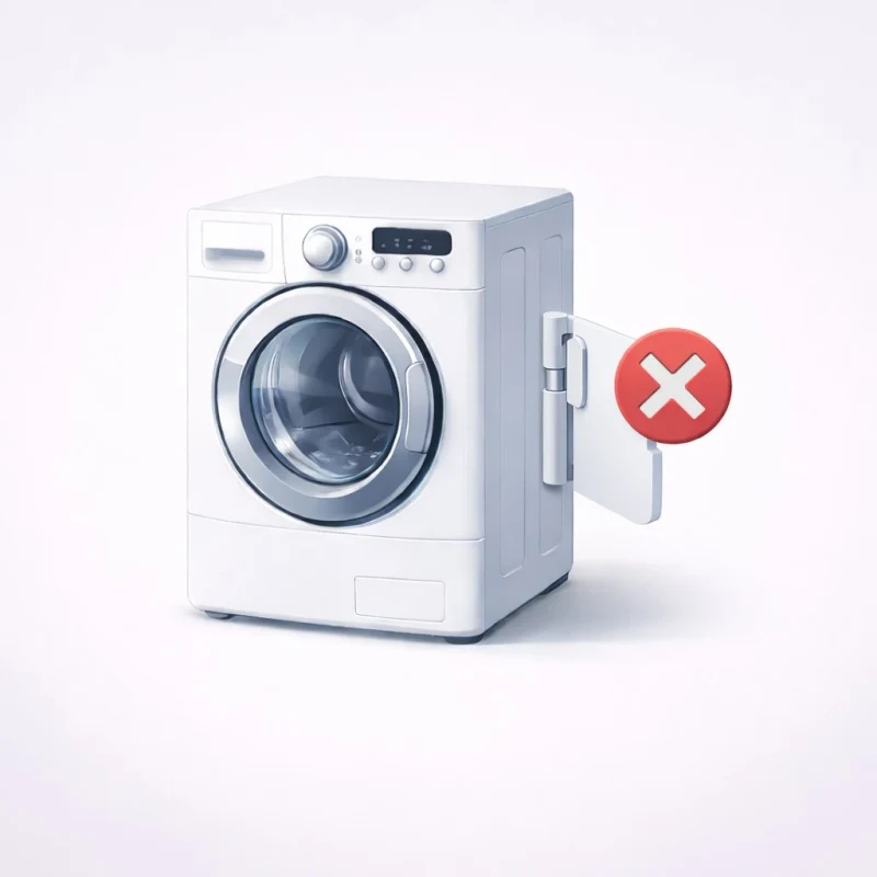 Illustration: Waschmaschine Tür schließt nicht — Tür mit rotem X als Symbol für Schließproblem